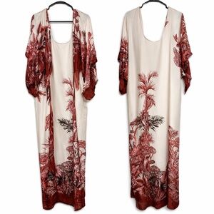 Scarlet  and Cream Kimono Duster Cover-Ups- Size L/XL